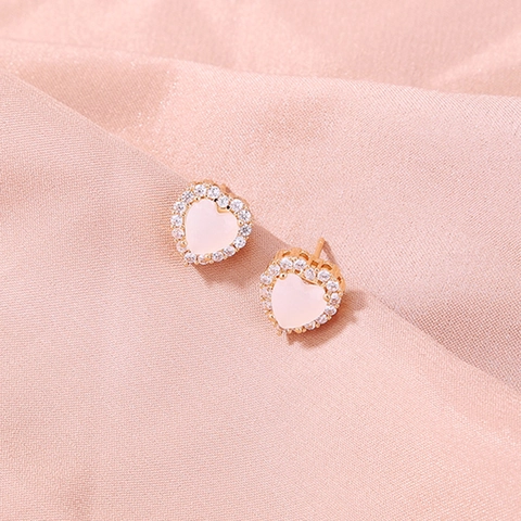 Elegant Copper Stud Earrings Gold Plated Zircon Heart Teardrop Oval Square Geometric Accessories For Women Jewelry