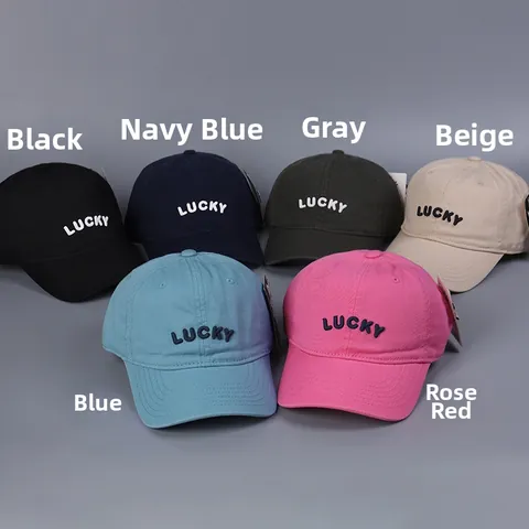 Unisex Βαμβακερό Καπέλο Μπέιζμπολ Απλό Lucky Κέντημα Γραμμάτων Ρυθμιζόμενο Καπέλο Ήλιου Καμπυλωτό Γείσο Μόδα Casual
