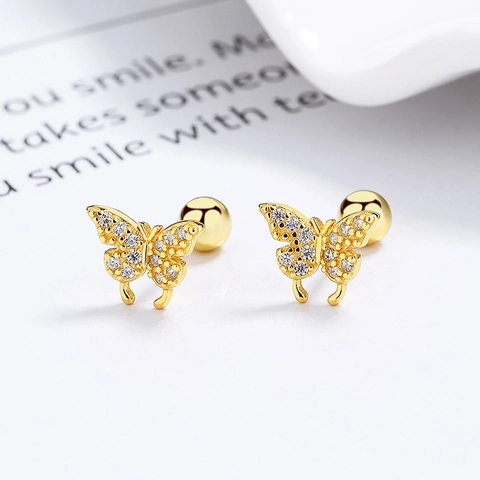 925 Sterlingsilber Schmetterling Ohrstecker Für Damen Glänzende Strass Eingelegt Schraubverschluss Minimalistischer Piercing Schmuck