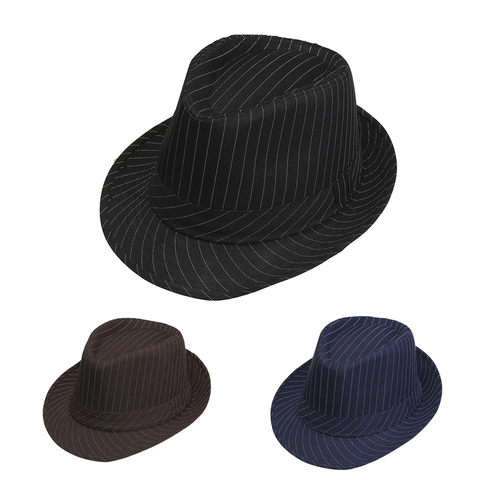 Chapeau Fedora À Rayures Vintage Polyester Style Britannique Rétro Jazz Trilby Casquette Protection Solaire Hommes Femmes
