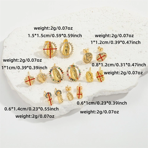 Boucles D Oreilles Vierge Marie Notre Dame De Guadalupe Bijoux Religieux En Cuivre Plaqué Or Et Zircon Vintage