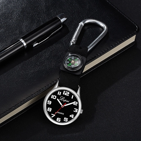 Nurse Hanging Watch With Compass Carabiner Quartz Watch Alloy Case Nylon Strap Outdoor Clip Pocket Watch For Everyday Use