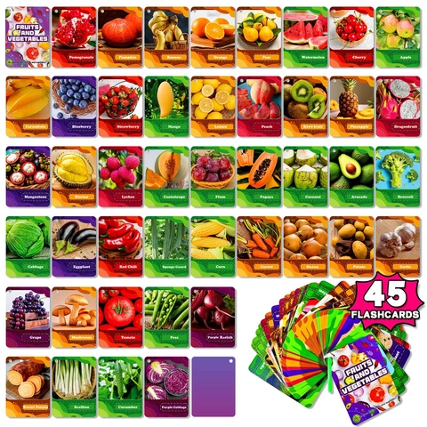 Realistic Fruits And Vegetables Learning Flash Cards Paper Early Childhood Education Cognition Toy For Toddlers Kids Gift
