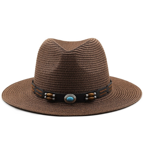 Chapeau Fedora En Paille Large Bord Protection Solaire Paille De Papier Bohème Style Western Plage Voyage Unisexe Respirant Panama