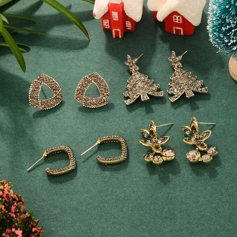 Boucles D'oreilles Géométriques Vintage En Strass Arbre De Noël Pour Femmes Bijoux En Alliage Avec Tige En Argent 925