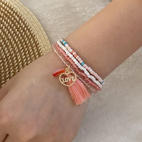 Boho Mehrlagige Glasperlen Armbänder Mit Gänseblümchen Seestern Herz Anhängern Und Quasten Handgefertigter Damen Schmuck