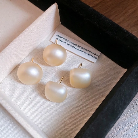 Matte Faux Artificial Pearl Stud Earrings Geometric Minimalist Jewelry With 925 Sterling Silver Earring Post For Women
