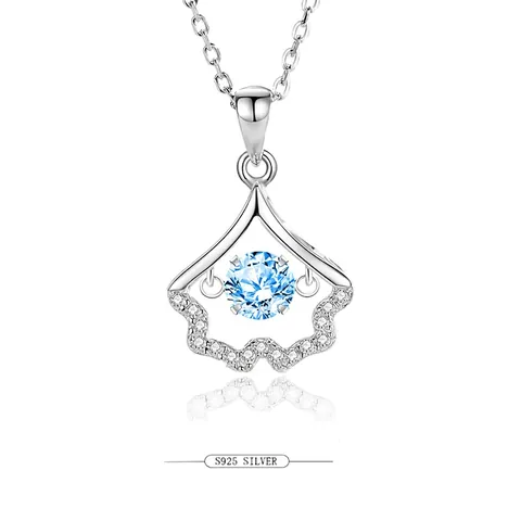 Collier Pendentif Feuille de Ginkgo en Argent Sterling 925 pour Femme Collier en Forme d'Éventail avec Zirconia Moissanite Bijoux Élégants