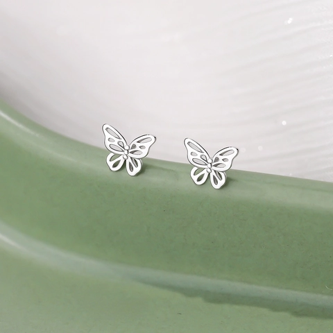 Hollow Butterfly Stud Earrings 925 Sterling Silver Tiny Minimalist Delicate Animal Jewelry For Women Girls Elegant