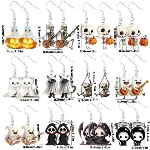 Pendientes Halloween Acrílico Gancho Metal Fantasma Calabaza Calavera Estilo Dibujos Animados Joyas Mujeres