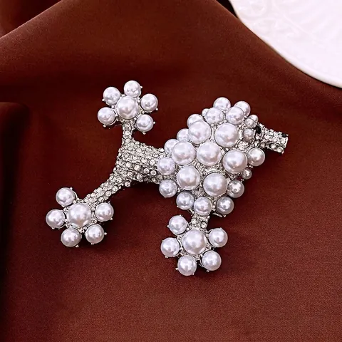 Elegante Spilla Cane Barboncino Lega Con Künstliche Perle Di Imitazione E Strass Gioielli Animali Di Lusso Per Donne