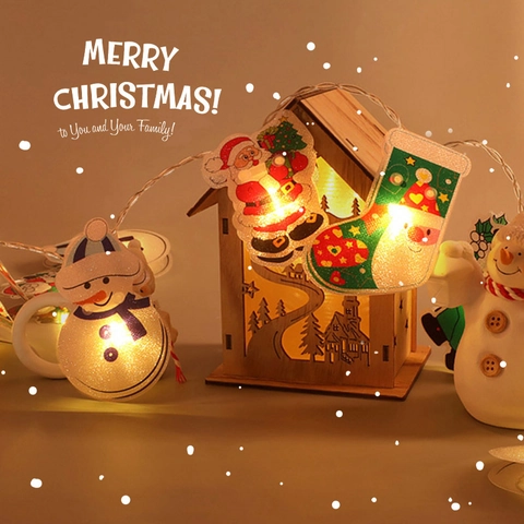 Guirnalda Luces Navidad LED Papá Noel Muñeco Nieve PVC Batería Impermeable Blanco Cálido Decoración Festiva