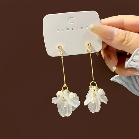 Floral Petal Fringe Earrings With 925 Sterling Silver Earring Post Alloy Faux Artificial Pearl Elegant Romantic Accessory For Women
