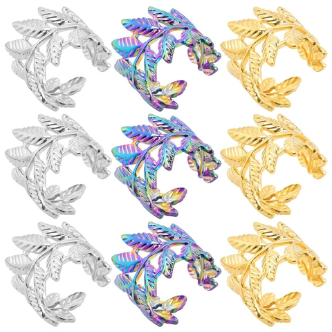 Retro Edelstahl Blatt Ring Verstellbar Offen Böhmisch Lorbeerblatt Schmuck Für Damen Herren Vakuumplattiert