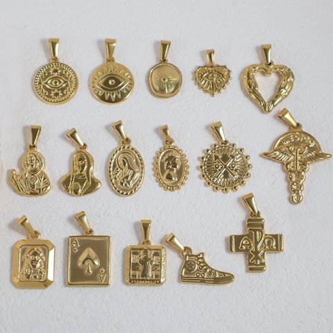 Ciondoli Vintage In Oro Acciaio Inossidabile Malocchio Cuore Croce Ritratto Charms Per Creazione Gioielli Accessori Donna