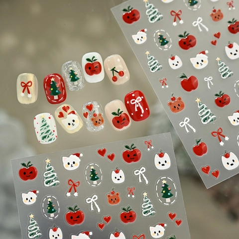Pegatinas Arte De Uñas Navidad 3D Relieve Dibujos Animados Gato Árbol Decoración Manicura Para Belleza De Vacaciones Invierno
