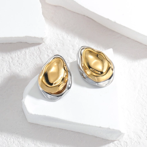 Orecchini A Lobo Vintage In Acciaio Inossidabile Bicolore Per Donna Fiore Cuore Geometrico Minimalista Elegante