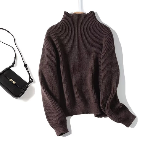 Maglione A Collo Alto In Maglia A Coste Spesse Donna Pullover A Maniche Lunghe Casual Caldo Top