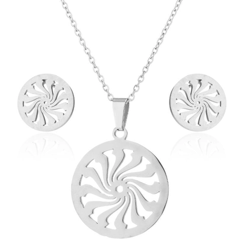 Stainless Steel Necklace And Earrings Hollow Geometric Animal Sports Volleyball Basketball Fox Dog Pattern Fashion