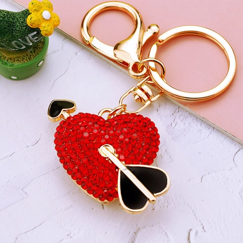 Romantischer Strass Pfeil Herz Schlüsselanhänger Zinklegierung Süßer Taschenanhänger Metall Auto Schlüsselring Valentinstag Geschenk