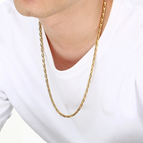 Stainless Steel Puffed Mariner Link Necklace Minimalist Pig Nose Anchor Chain Hip Hop Style Jewelry For Men And Women