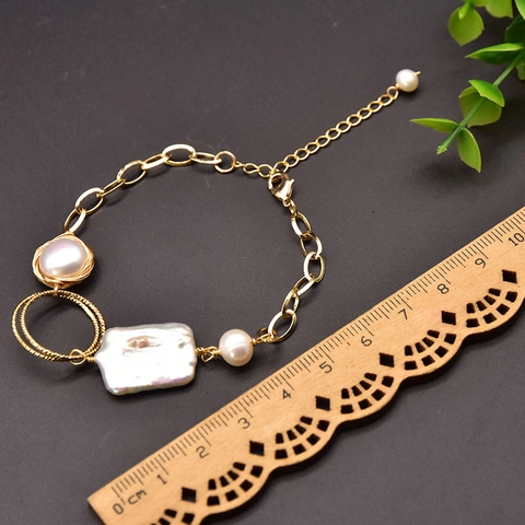 Artificial Baroque Pearl Bracelet Natural Freshwater Gold Plated Copper Bangle Adjustable Handmade Vintage Elegant Jewelry Women