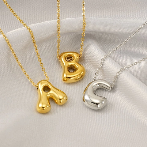 Collana Con Ciondolo Iniziale A Palloncino 3D Acciaio Inossidabile Placcato Oro 18K Gioielli Lettera