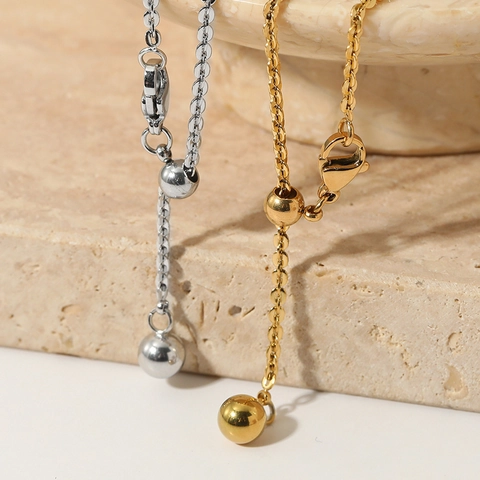 Minimalist Stainless Steel Adjustable Sliding Ball Bracelet For Women Simple Luxury Metal Link Chain Hand Accessory