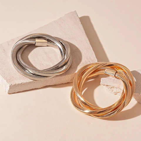 Meerlaagse Gewonden Armband Schroeftextuur Geometrisch Roestvrij Staal Minimalistische Mode Armband Voor Dames