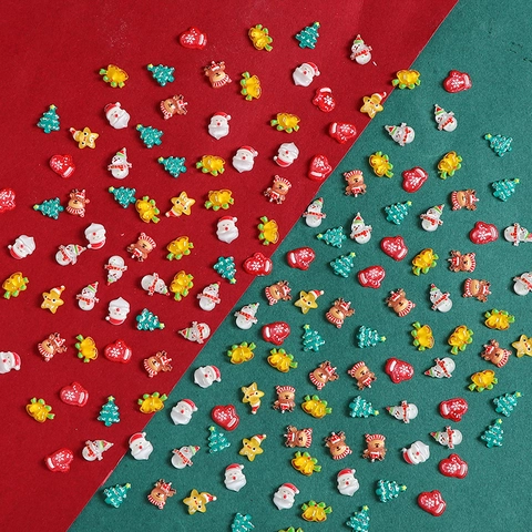 Mini Christmas Resin Nail Art Decorations Santa Claus Reindeer Tree Snowman Shapes DIY Crafts Accessories Festive Kawaii Patterns