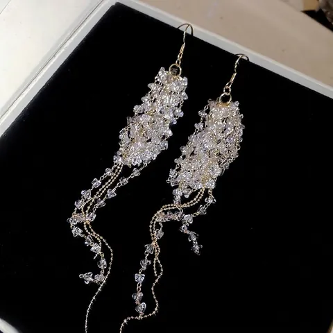 Orecchini Pendenti Con Nappe In Cristallo Con Perno In Argento Sterling 925 Gioielli Eleganti Con Frange Lunghe Da Donna
