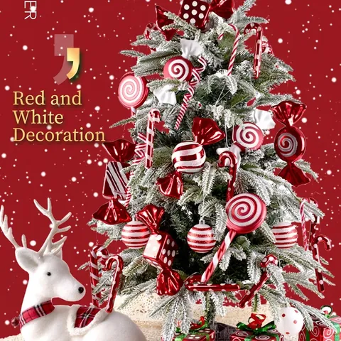 Christmas Candy Cane Lollipop Ornaments PVC Glitter Reflective Holiday Tree Hanging Decorations Red White