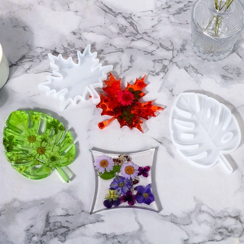 Moule En Silicone Pour Dessous De Verre DIY Forme De Feuille Résine Époxy Surface Miroir Érable Monstera Géométrique Fleur