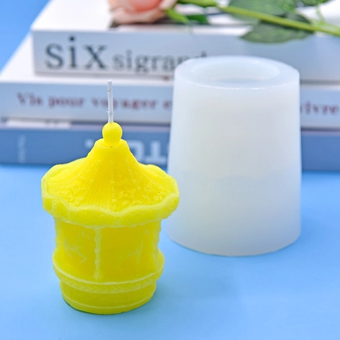 Carousel Shape Silicone Cake Mold DIY Baking Tool For Mousse Chocolate Biscuit Candle Making 3D Relief Decorative White