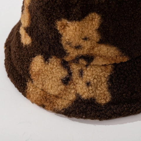 Sombrero De Pescador Invierno Forro Sherpa Cálido Cortavientos Patrón Oso Dibujos Animados Felpa Para Mujeres Hombres