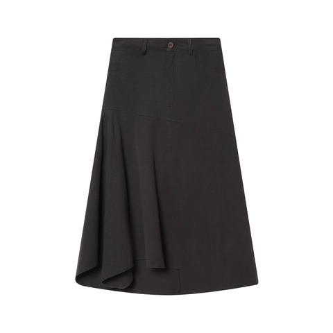 Midi Rok Met Asymmetrische Zoom Hoge Taille A-Lijn Polyester Twill Geplooid Geplooid Streetwear Chic Voor Dames
