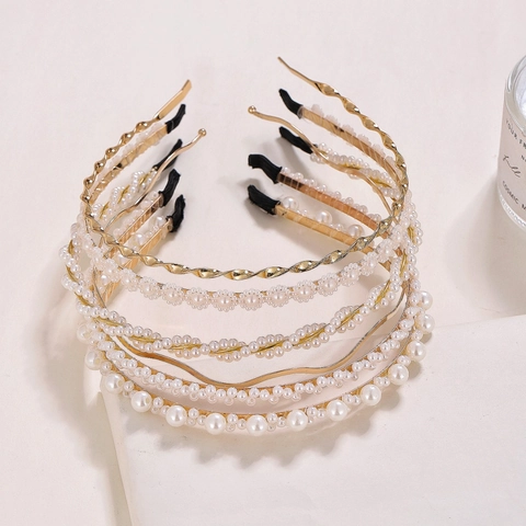 Diadema De Perlas Artificiales Aleación Aro Para El Cabello Perla Artificial Blanca Diseño Dorado Fino Para Mujeres Niñas Accesorio Estilo Elegante