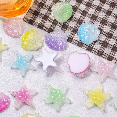 Resin Starfish Shell Charms Colorful Glitter Transparent DIY Flatback Accessories For Hair Clips Shoes Bag Decoration Sweet