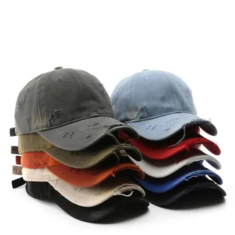 Distressed Washed Cotton Baseball Cap Retro Vintage Ripped Plain Solid Color Adjustable Sun Hat For Men Women