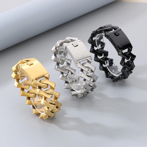 Bracciale Collana Cavigliera A Catena Cubana Pesante Acciaio Inossidabile 316L Maglia Diamante Hip Hop Gioielli Per Uomini Donne