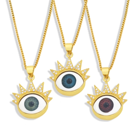 Evil Eye Anhänger Halskette Kupfer 18K Vergoldet Zirkon Harz Türkischer Stil Boxkette Schmuck Für Damen
