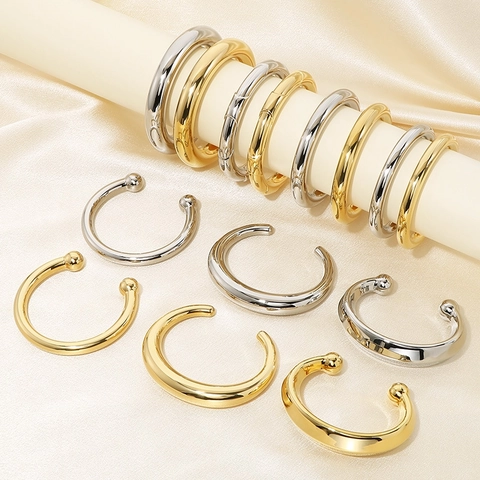 Minimalist Smooth Stainless Steel Bangle Bracelet 18K Gold Plated Plain Round Open Cuff For Women Fashion Jewelry