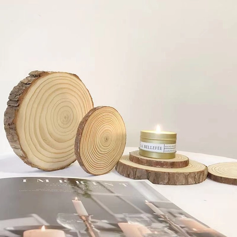 Natural Wood Slices Round Fir Tree Bark Discs Annual Rings For Coasters Candle Mats Rustic Home Decor Photography Props