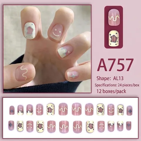 Faux Ongles Press On Ongles Courts Ronds Avec Motifs Graffiti Étoile Sourire Style Doux Et Cool Pour Filles