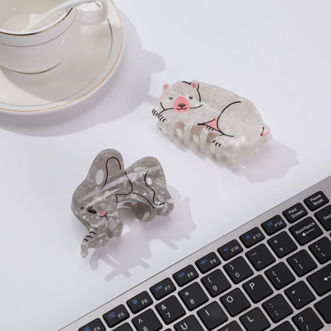 Pinza Para El Pelo De Animales Lindos Imitación Acetato Textura Mármol Elefante Cerdo Forma Accesorios Para Mujeres
