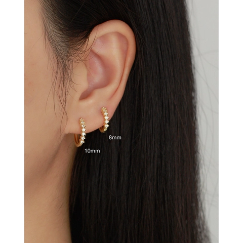925 Sterling Silver Hoop Earrings Cubic Zirconia Pave Huggie Small Round French Style Minimalist Jewelry For Women