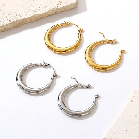Chunky Hoop Ohrringe Edelstahl 18K Vergoldet Hochglanzpoliert Geometrischer Modeschmuck Für Damen