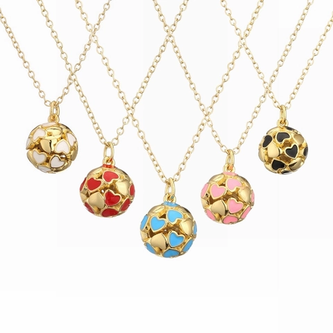 Collier Pendentif Boule En Cuivre Mode Cœur Coloré Motif Mauvais Œil Émail Plqué Or Bijoux Zircon Pour Femmes