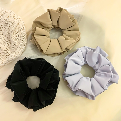 Oversized Faux Leather Scrunchies Pleated Ruffle Solid Color Hair Ties Ponytail Holder Korean Style Hair Accessories