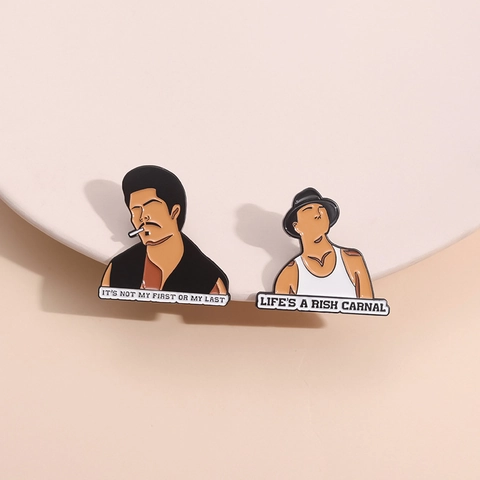 Vintage Zinc Alloy Blood In Blood Out Enamel Pin Movie Character Badge Funny Punk Brooch For Denim Jacket Backpack Accessory